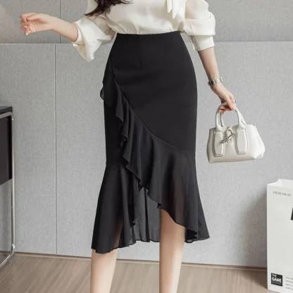 Ruffle Wrap Black Skirt - Image 2