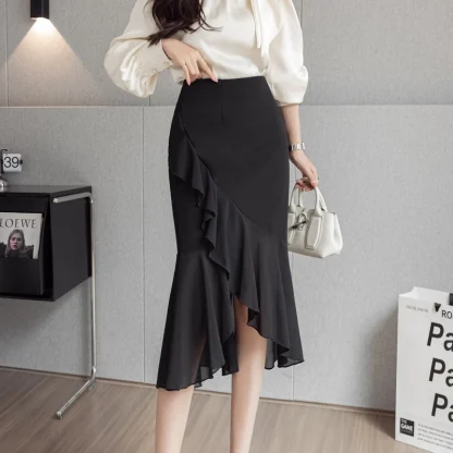 Ruffle Wrap Black Skirt - Image 3