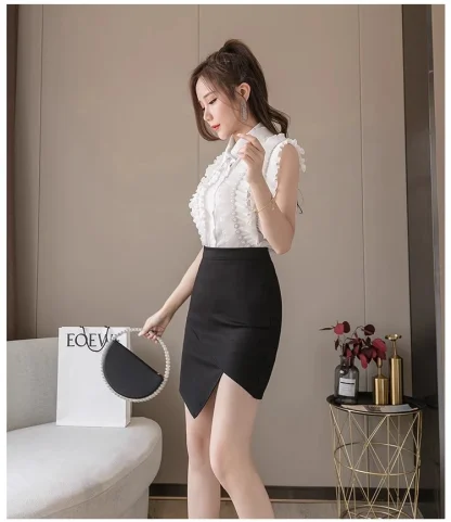 Asymmetric Hem Black Skirt - Image 6