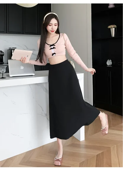 Elegant A-line Black Skirt