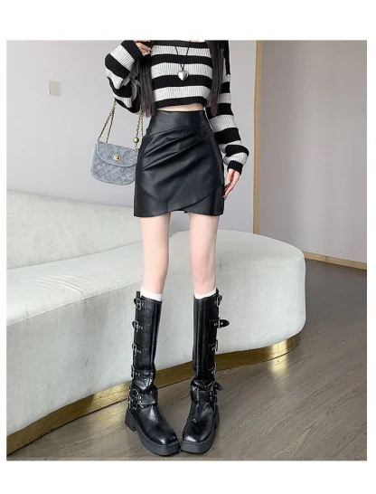 Mini Wrap Black Skirt - Image 3