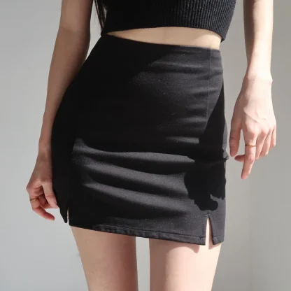 Double Slit Black Skirt - Image 2