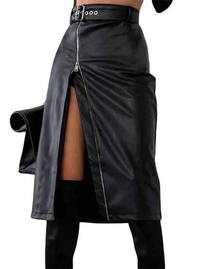 High-waist Zippered Slit Black Skirt - Image 5