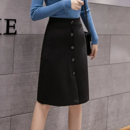Front Buttoned Casual Black Skirt - Image 2