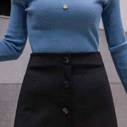 Front Buttoned Casual Black Skirt - Image 5