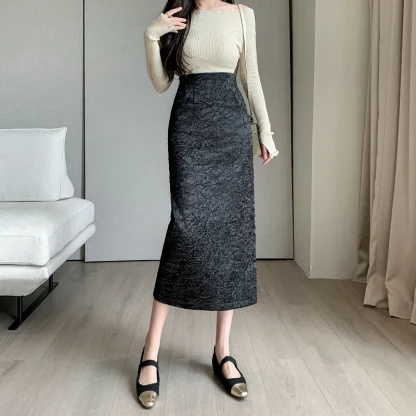 Elegant Bodycon Midi Black Skirts