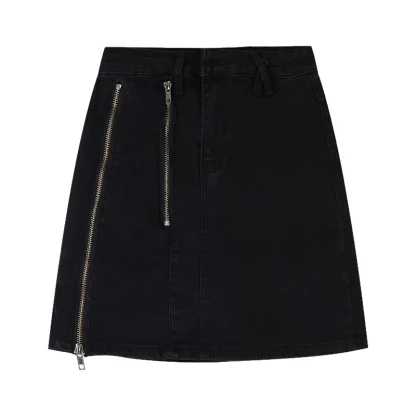 Zippered Denim Black Mini Skirt - Image 6