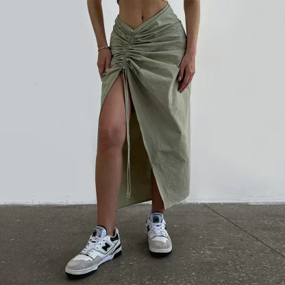 Drawstring Split Black Skirts - Image 2
