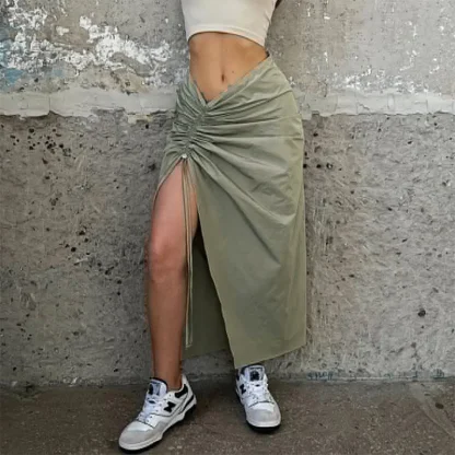 Drawstring Split Black Skirts - Image 4