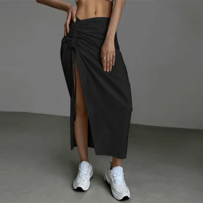 Drawstring Split Black Skirts - Image 5