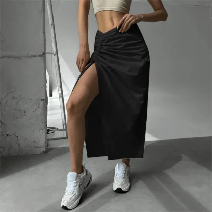 Drawstring Split Black Skirts