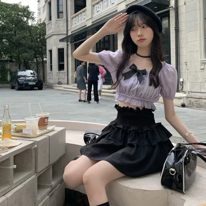 Smocked Tiered Ruffle Black Skirts - Image 3