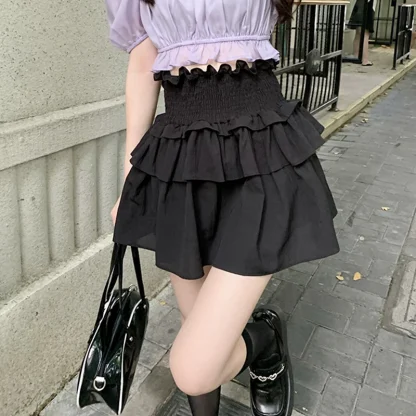 Smocked Tiered Ruffle Black Skirts