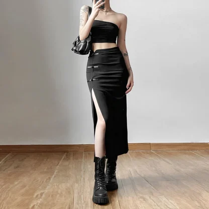 Sexy Thigh High Split Black Skirt - Image 2