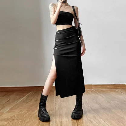 Sexy Thigh High Split Black Skirt
