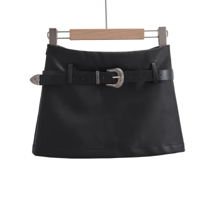 Vintage-style Black Skirt with Belt