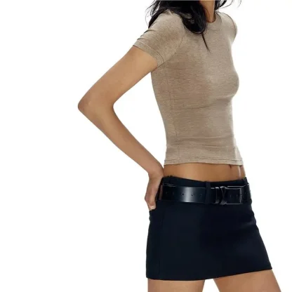 Mini Pencil Black Skirt with Loops - Image 3