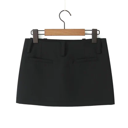 Mini Pencil Black Skirt with Loops - Image 2