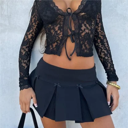 Inverted Pleats Mini Black Skirt - Image 5