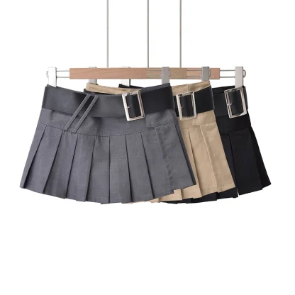 Mini Pleated Black Belted Skirts - Image 5
