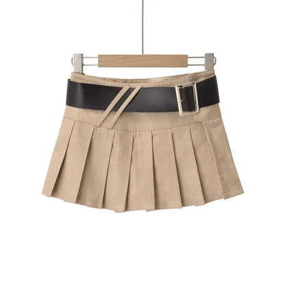 Mini Pleated Black Belted Skirts - Image 2