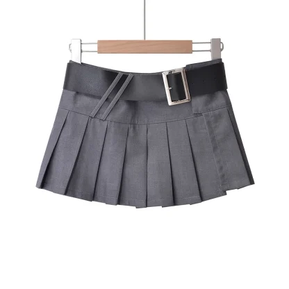 Mini Pleated Black Belted Skirts - Image 3