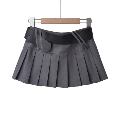 Mini Pleated Black Belted Skirts - Image 4