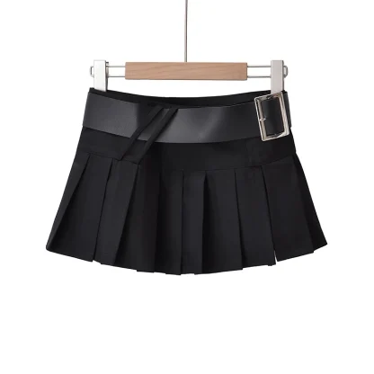 Mini Pleated Black Belted Skirts