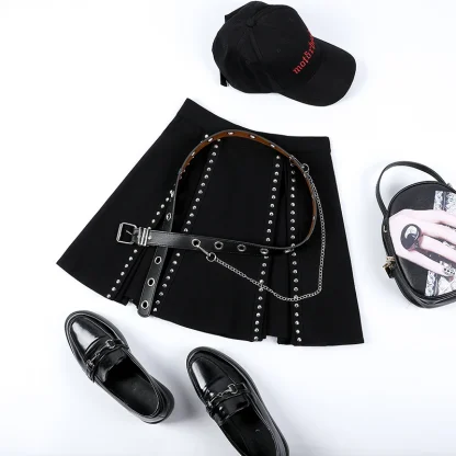 Rivet Inverted Pleats Black Skirt - Image 2