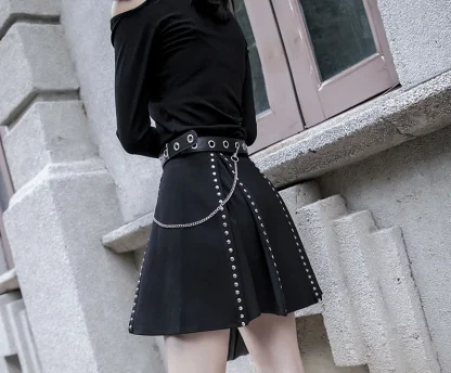 Rivet Inverted Pleats Black Skirt - Image 3
