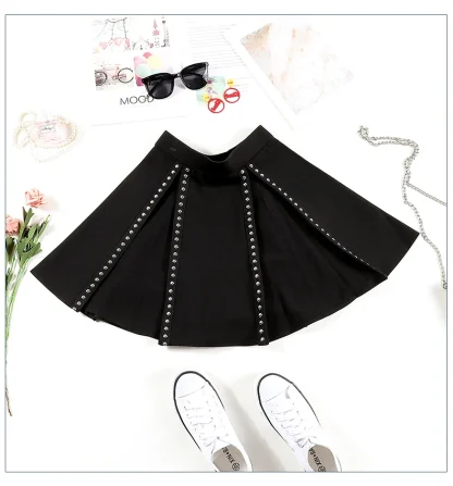 Rivet Inverted Pleats Black Skirt - Image 5