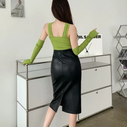 Elegant Faux Leather Black Skirt - Image 3