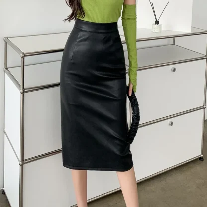 Elegant Faux Leather Black Skirt