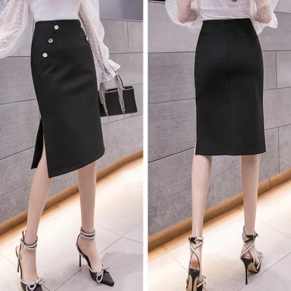 Elastic Pencil Midi Black Skirt - Image 3