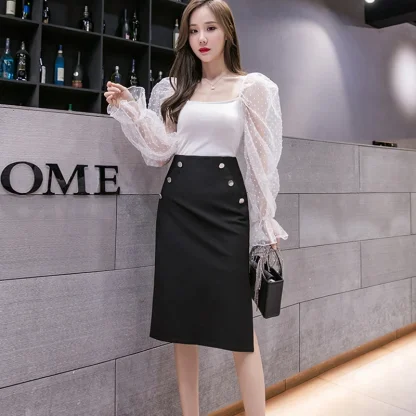 Elastic Pencil Midi Black Skirt - Image 4
