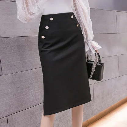 Elastic Pencil Midi Black Skirt