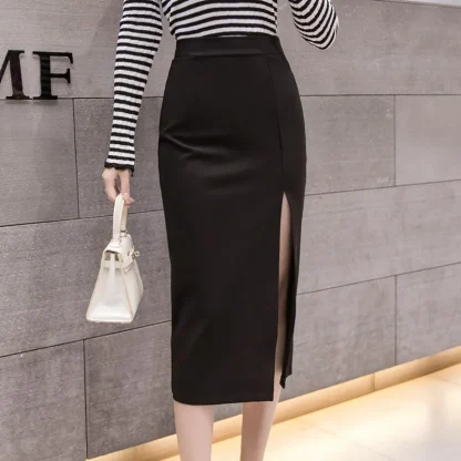 High Slit Midi Black Skirts