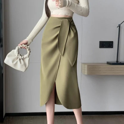 Elegant Wrap Midi Black Skirts - Image 2