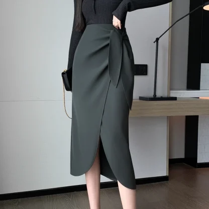 Elegant Wrap Midi Black Skirts - Image 4