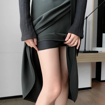 Elegant Wrap Midi Black Skirts - Image 5
