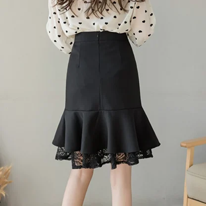 Ruffle Lace Patchwork Black Skirt - Image 2