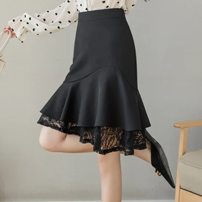 Ruffle Lace Patchwork Black Skirt - Image 3