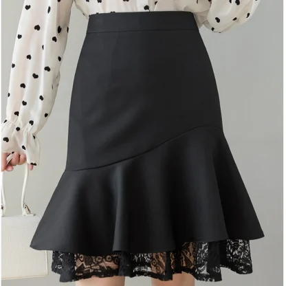 Ruffle Lace Patchwork Black Skirt - Image 4