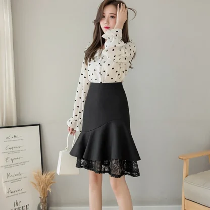 Ruffle Lace Patchwork Black Skirt - Image 5