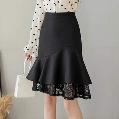 Ruffle Lace Patchwork Black Skirt