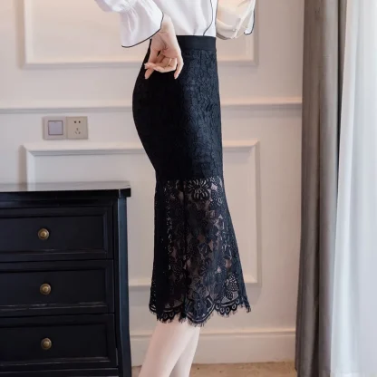 Bodycon Lace Thigh Slit Black Skirt - Image 3