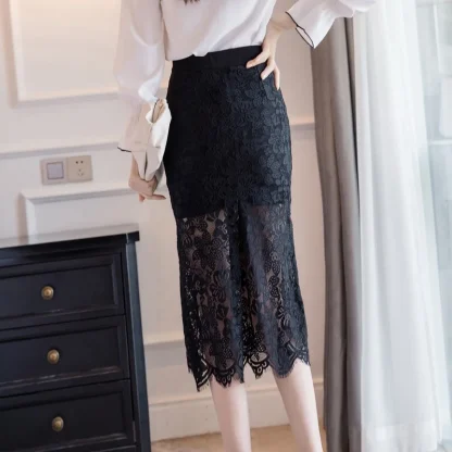 Bodycon Lace Thigh Slit Black Skirt - Image 4