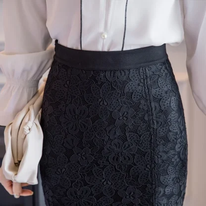 Bodycon Lace Thigh Slit Black Skirt - Image 5