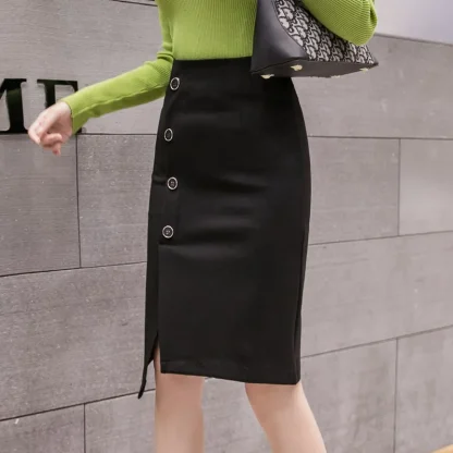 Bodycon Button Pencil Black Skirts - Image 4