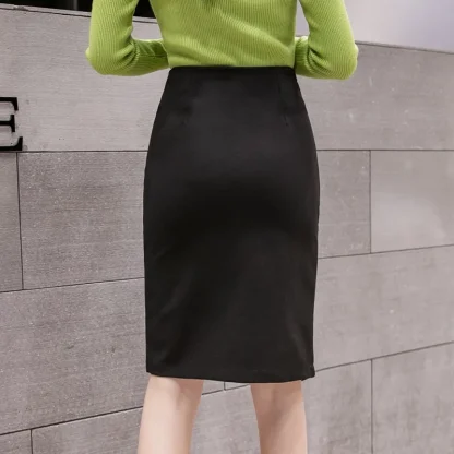 Bodycon Button Pencil Black Skirts - Image 5